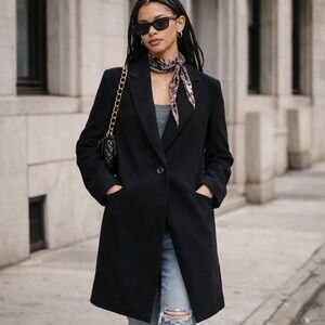 ZARA Woman Classic Black Wool Blend Long Classic Peacoat Tailored Coat  XS